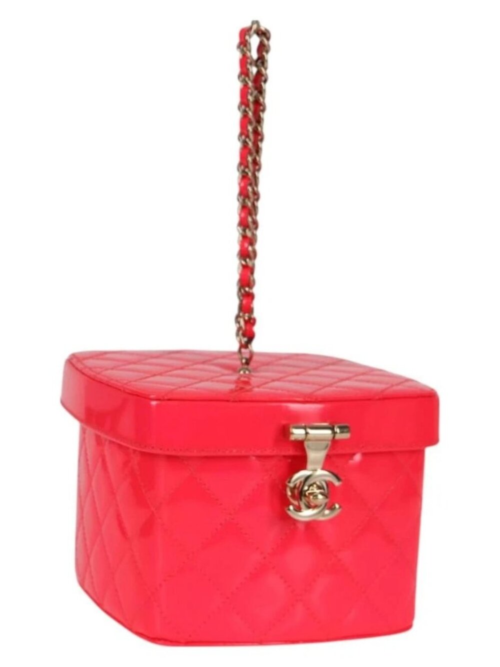 CHANEL Matelasse Vanity Pouch Enamel Pink Gold CC Auth 123518SAM
